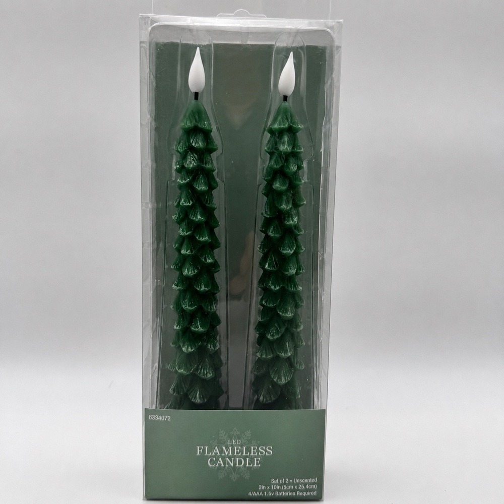 Hobby Lobby Green Tree LED Taper Flameless Candles – Set of 2 – NEW